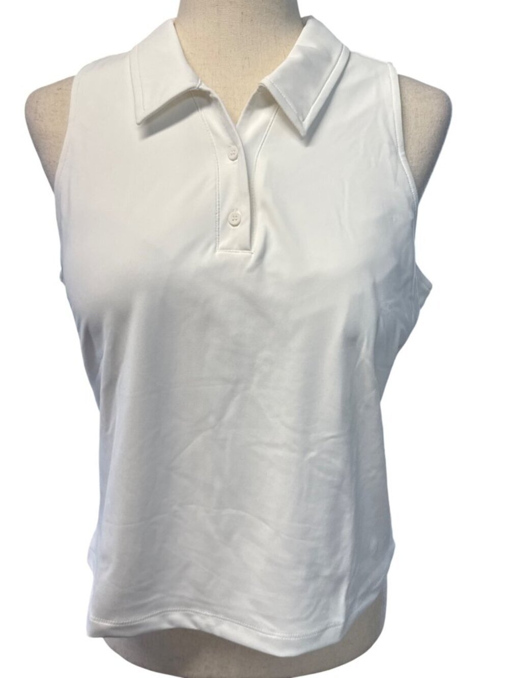 TRETORN Sleeveless Button Up Golf Tennis Polo~Size M~White Built In Bra NWT L172
